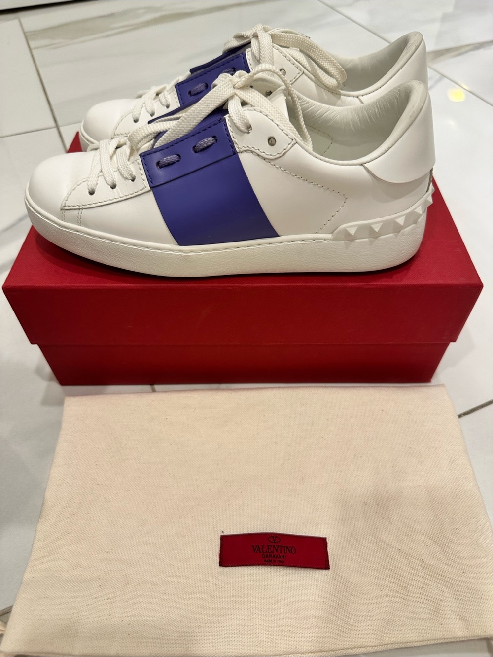 Valentino White Leather Sneakers with Purple Panel